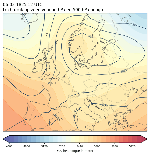 Weerkaart van 6 maart 1825 om 12 UTC