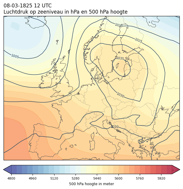 Weerkaart van 8 maart 1825 om 12 UTC