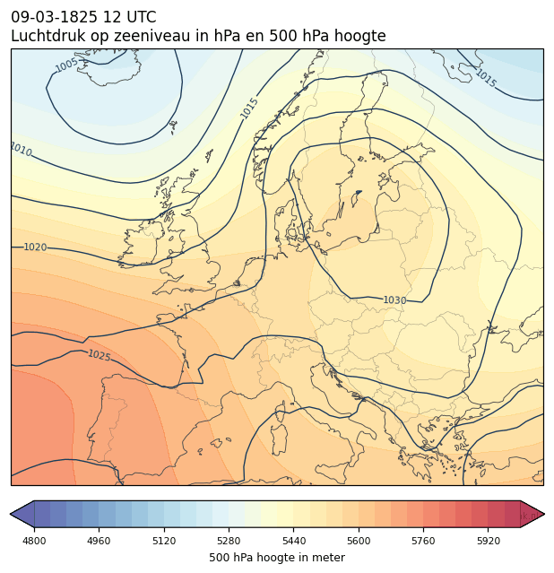Weerkaart van 9 maart 1825 om 12 UTC