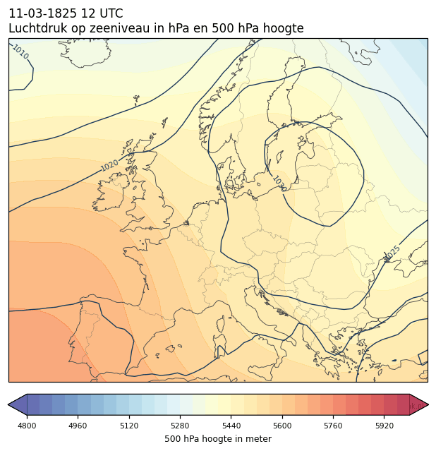 Weerkaart van 11 maart 1825 om 12 UTC