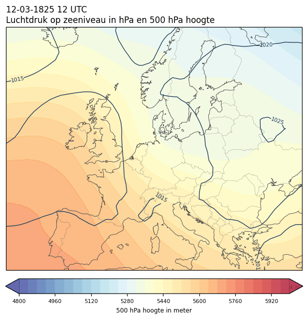 Weerkaart van 12 maart 1825 om 12 UTC
