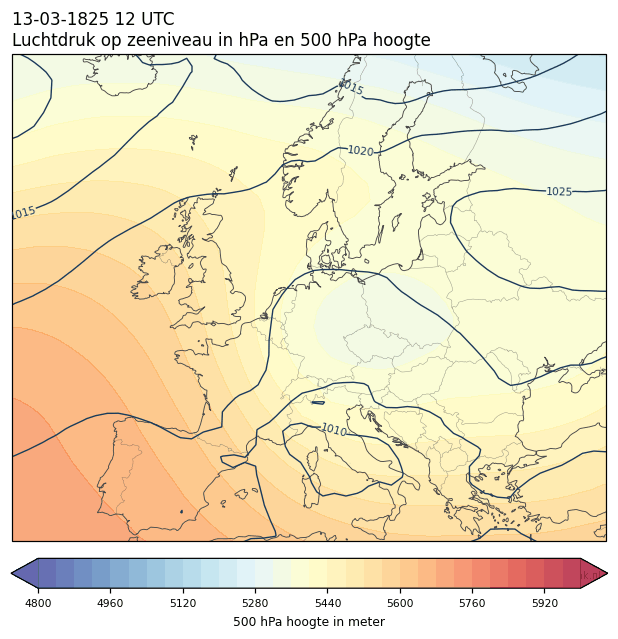 Weerkaart van 13 maart 1825 om 12 UTC