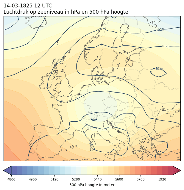 Weerkaart van 14 maart 1825 om 12 UTC