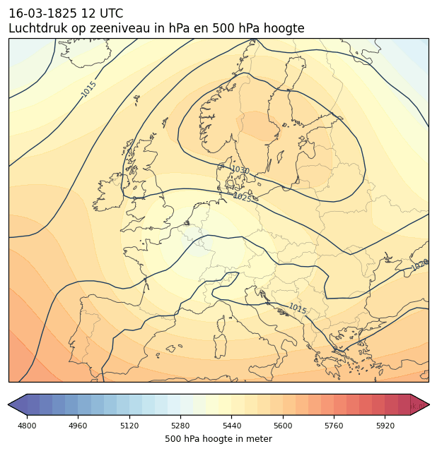 Weerkaart van 16 maart 1825 om 12 UTC