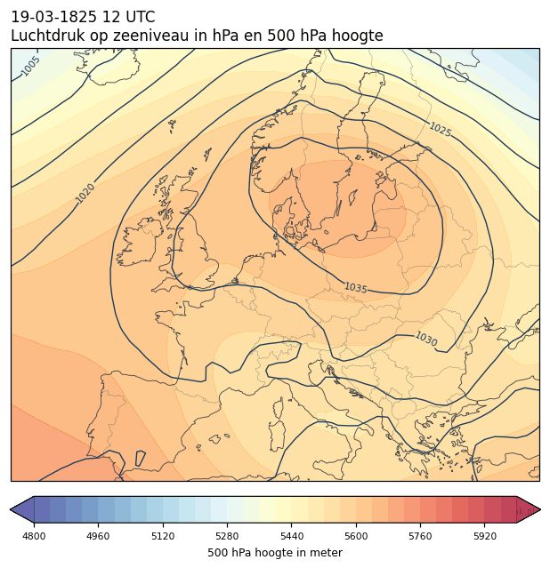 Weerkaart van 19 maart 1825 om 12 UTC