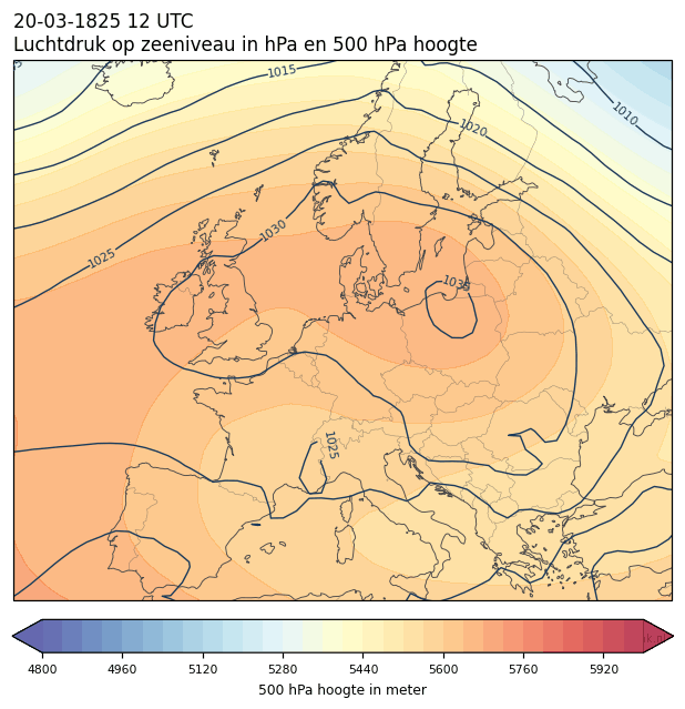 Weerkaart van 20 maart 1825 om 12 UTC