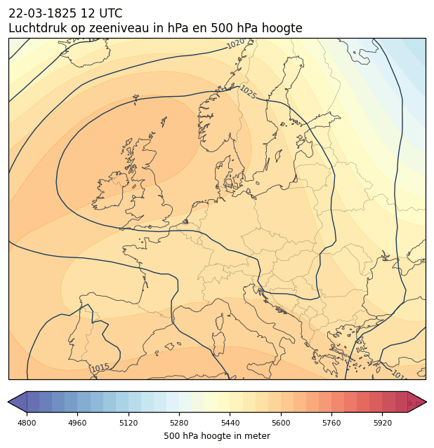 Weerkaart van 22 maart 1825 om 12 UTC