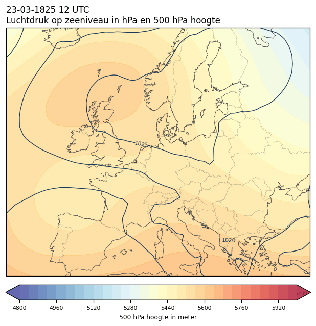 Weerkaart van 23 maart 1825 om 12 UTC