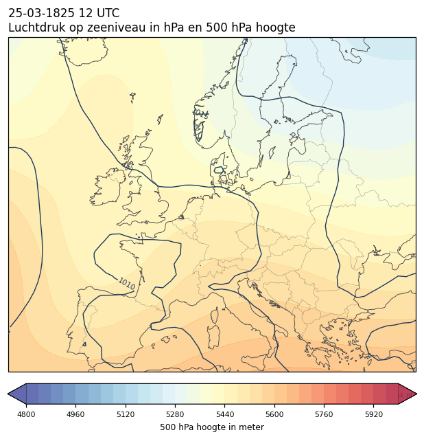 Weerkaart van 25 maart 1825 om 12 UTC