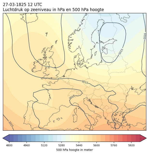 Weerkaart van 27 maart 1825 om 12 UTC