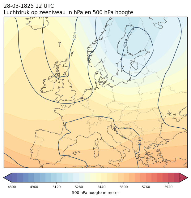 Weerkaart van 28 maart 1825 om 12 UTC