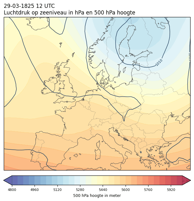 Weerkaart van 29 maart 1825 om 12 UTC