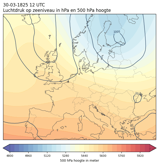 Weerkaart van 30 maart 1825 om 12 UTC