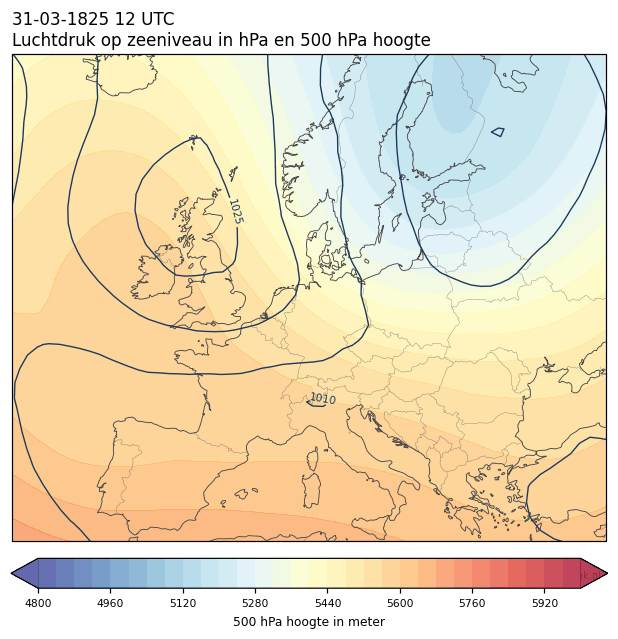 Weerkaart van 31 maart 1825 om 12 UTC
