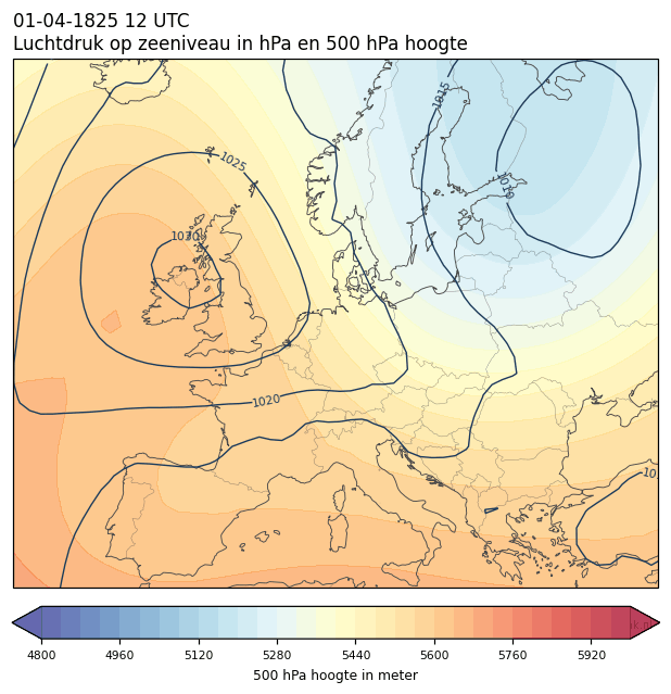 Weerkaart van 1 april 1825 om 12 UTC
