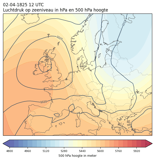 Weerkaart van 2 april 1825 om 12 UTC