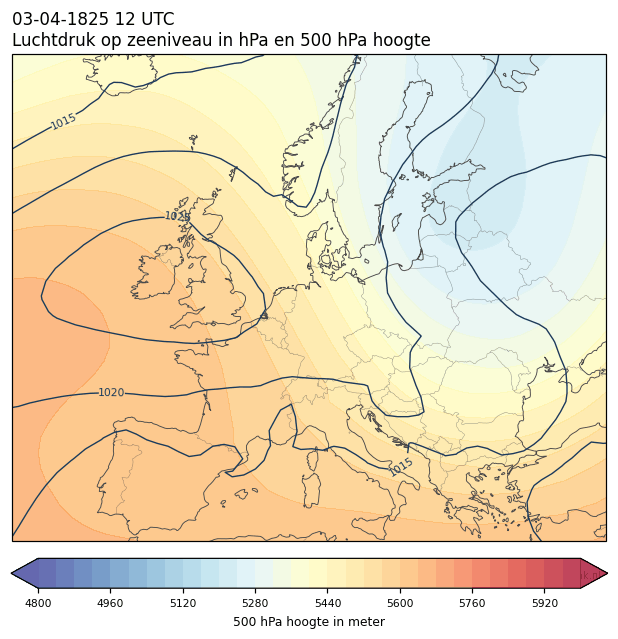Weerkaart van 3 april 1825 om 12 UTC