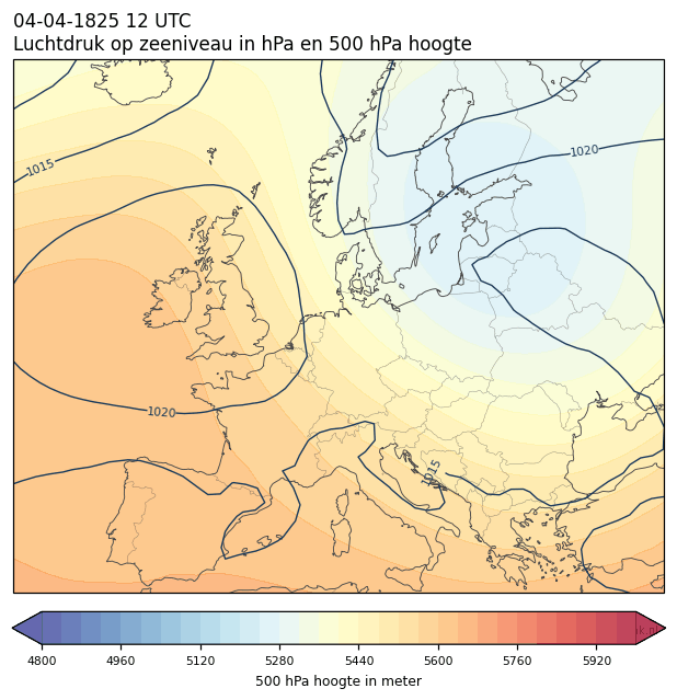 Weerkaart van 4 april 1825 om 12 UTC