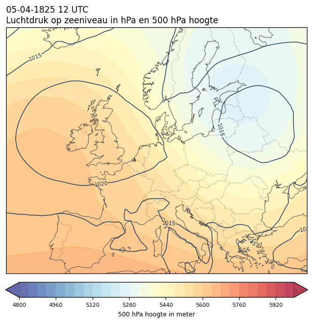 Weerkaart van 5 april 1825 om 12 UTC
