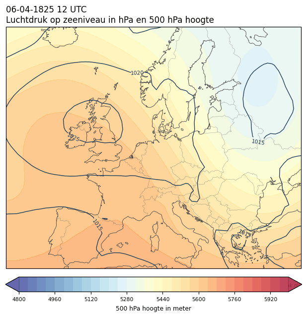 Weerkaart van 6 april 1825 om 12 UTC