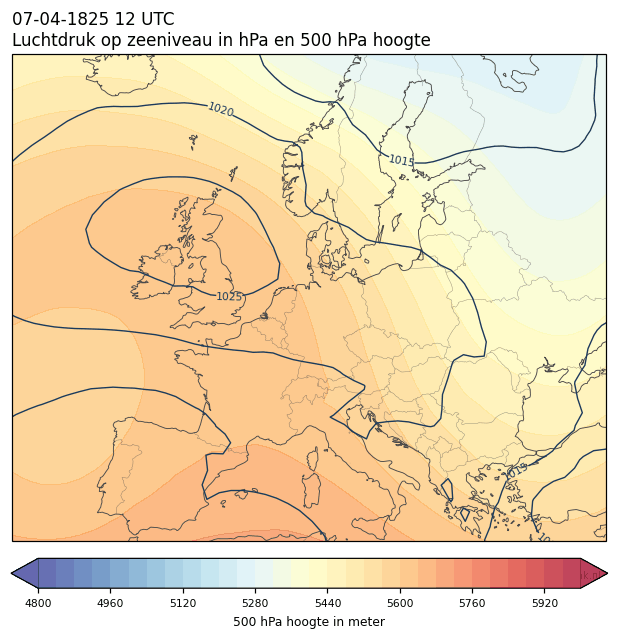 Weerkaart van 7 april 1825 om 12 UTC