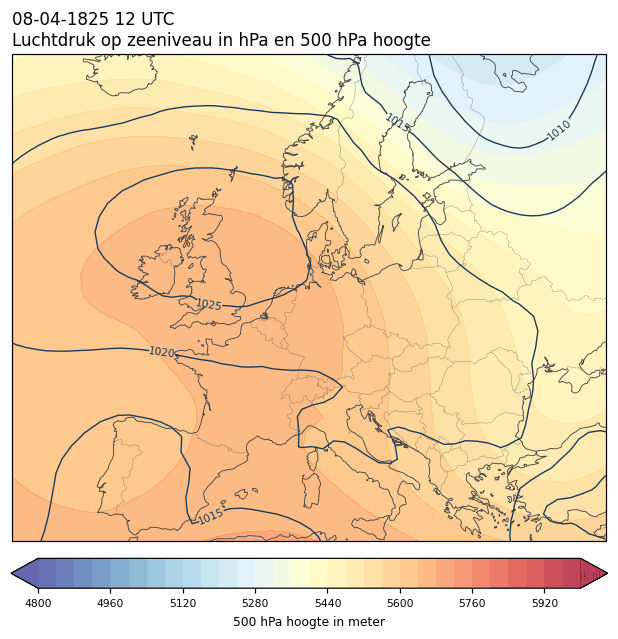 Weerkaart van 8 april 1825 om 12 UTC