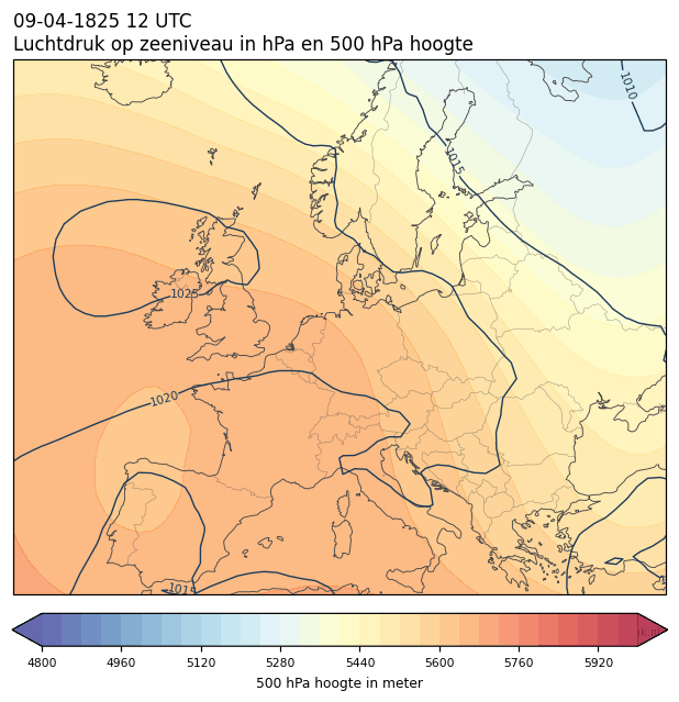 Weerkaart van 9 april 1825 om 12 UTC