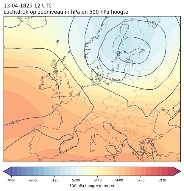 Weerkaart van 13 april 1825 om 12 UTC