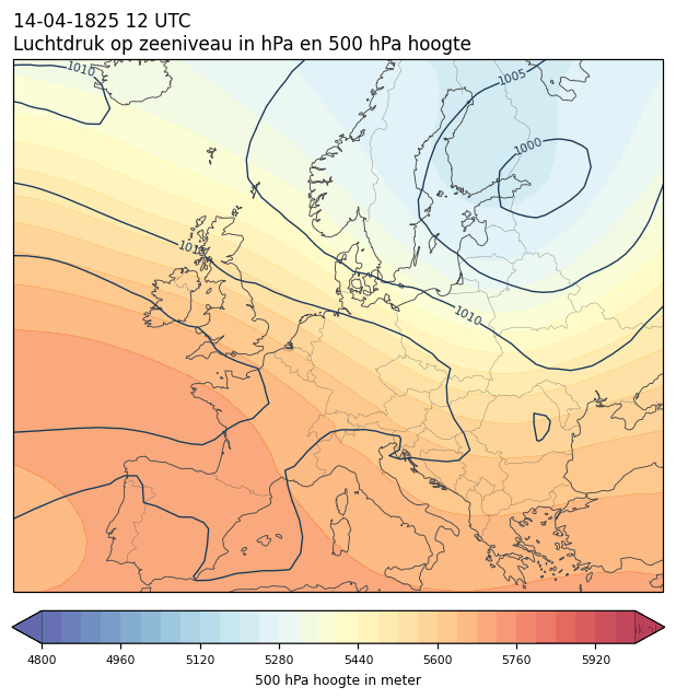 Weerkaart van 14 april 1825 om 12 UTC