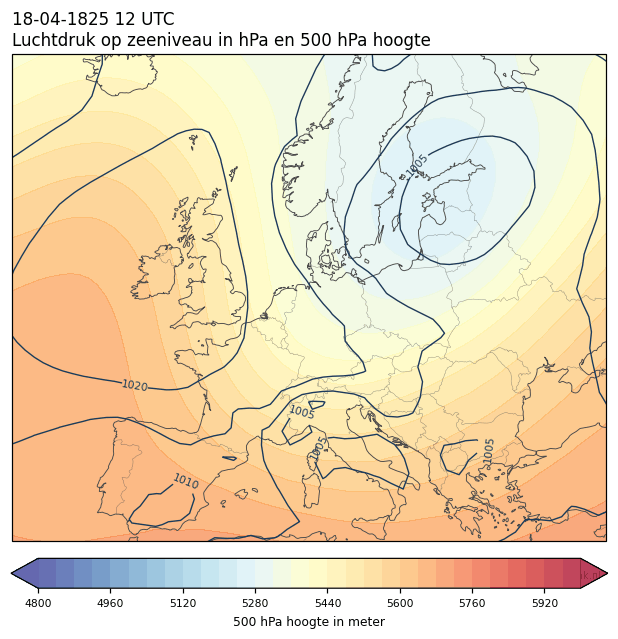 Weerkaart van 18 april 1825 om 12 UTC