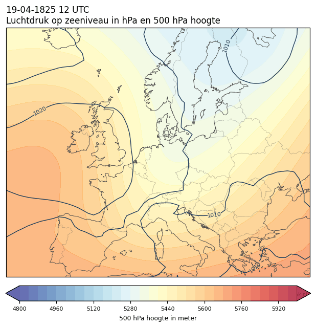 Weerkaart van 19 april 1825 om 12 UTC