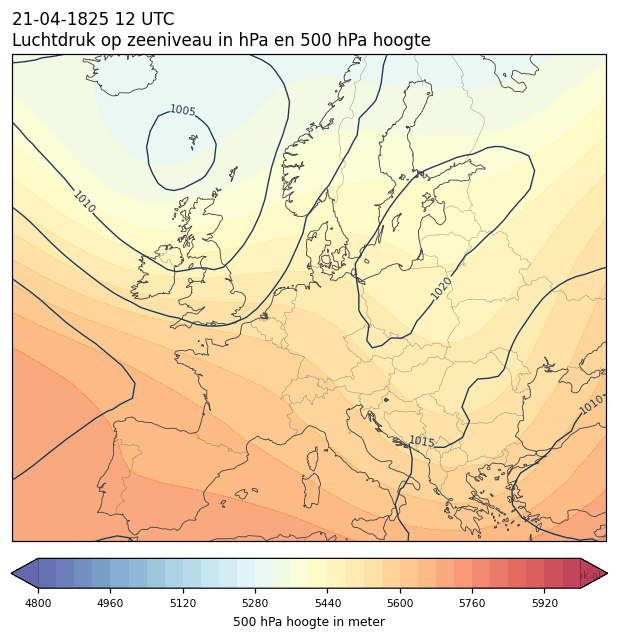 Weerkaart van 21 april 1825 om 12 UTC