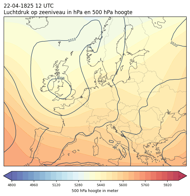 Weerkaart van 22 april 1825 om 12 UTC