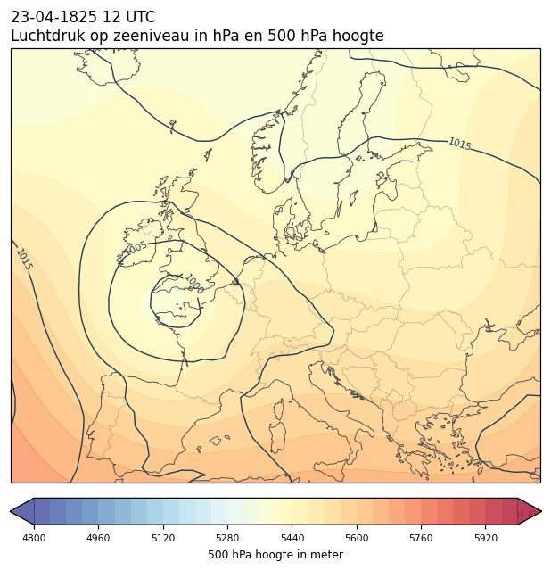 Weerkaart van 23 april 1825 om 12 UTC