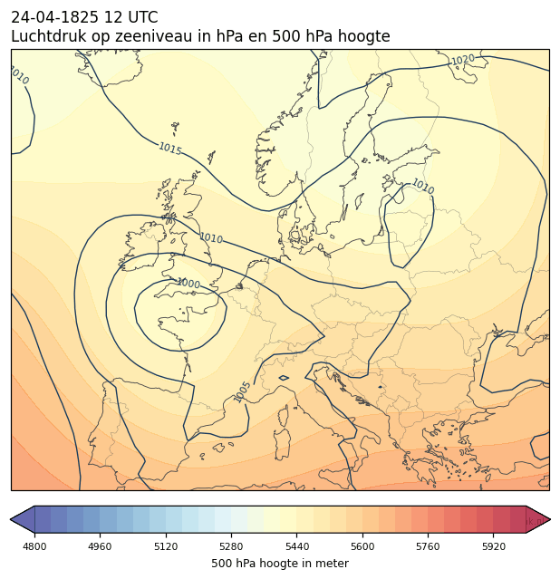 Weerkaart van 24 april 1825 om 12 UTC