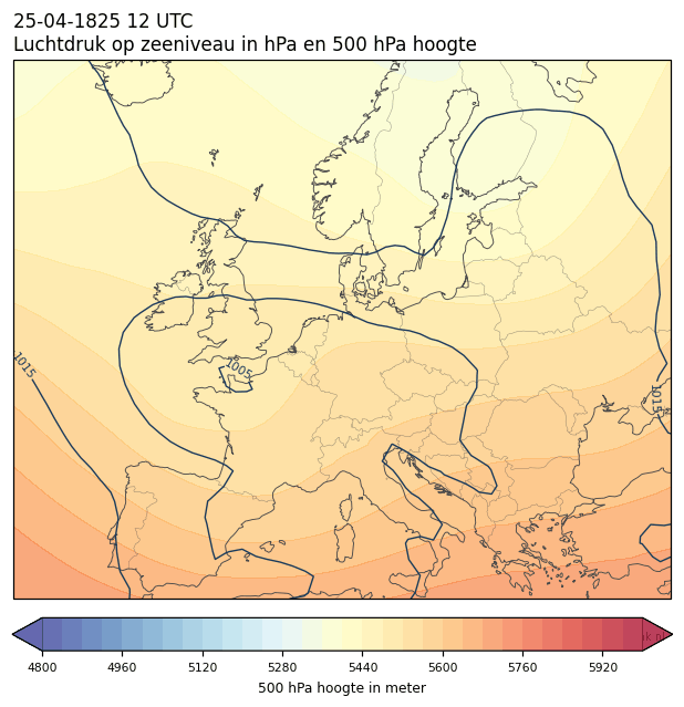 Weerkaart van 25 april 1825 om 12 UTC