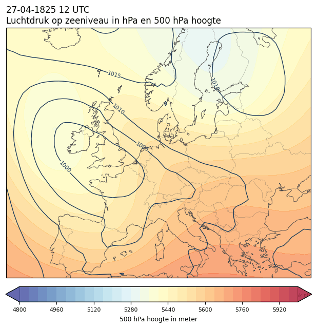 Weerkaart van 27 april 1825 om 12 UTC
