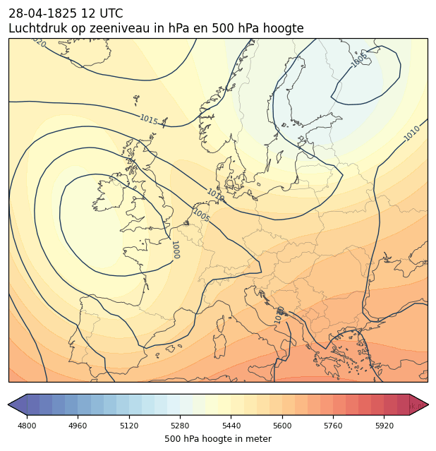 Weerkaart van 28 april 1825 om 12 UTC