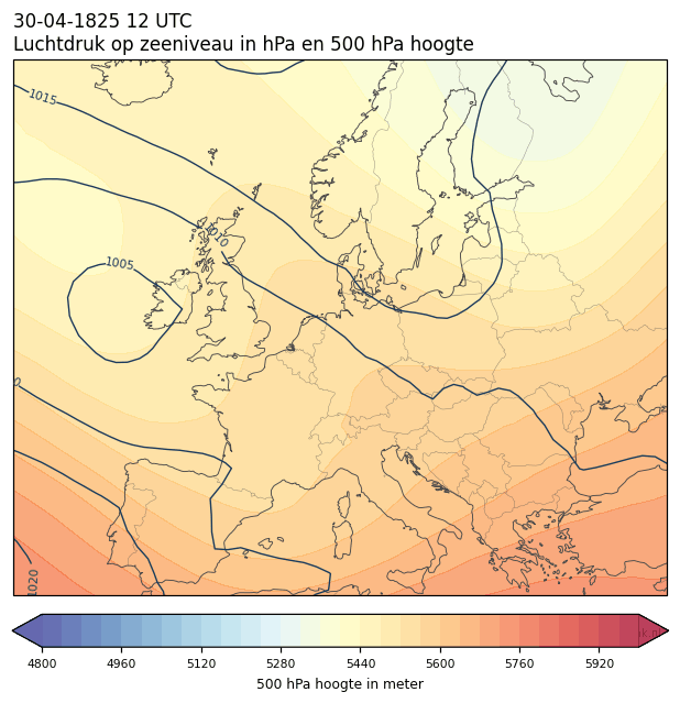 Weerkaart van 30 april 1825 om 12 UTC