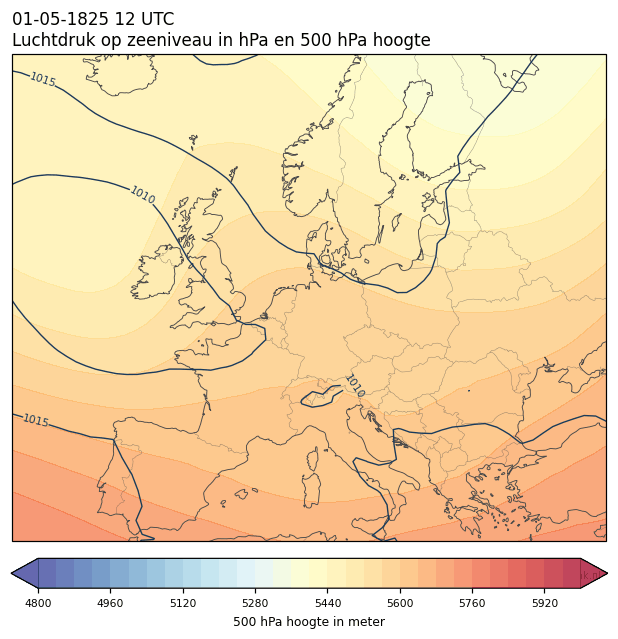 Weerkaart van 1 mei 1825 om 12 UTC