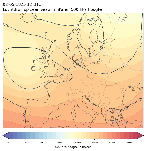 Weerkaart van 2 mei 1825 om 12 UTC