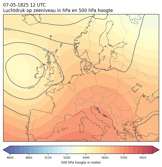 Weerkaart van 7 mei 1825 om 12 UTC
