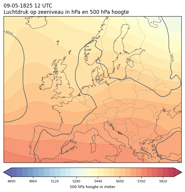 Weerkaart van 9 mei 1825 om 12 UTC