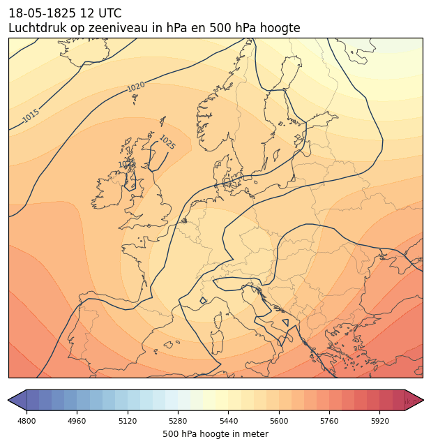 Weerkaart van 18 mei 1825 om 12 UTC