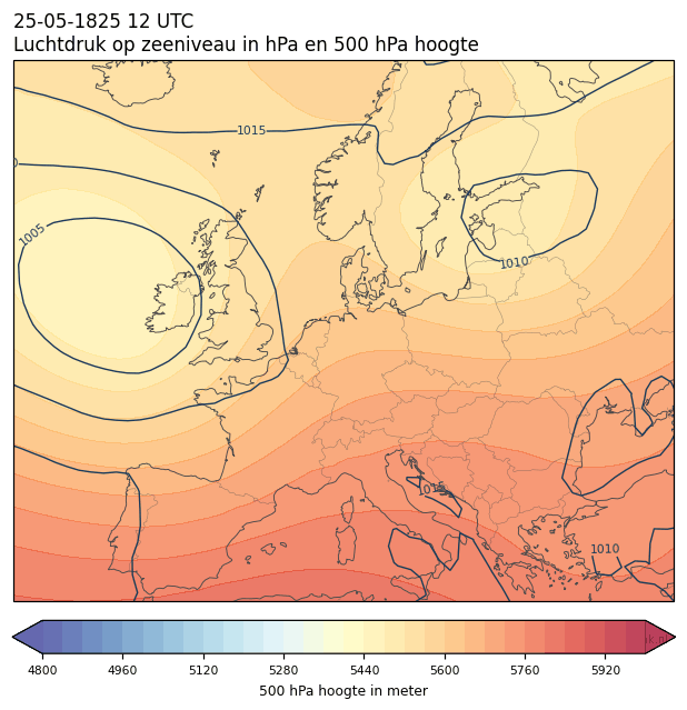 Weerkaart van 25 mei 1825 om 12 UTC