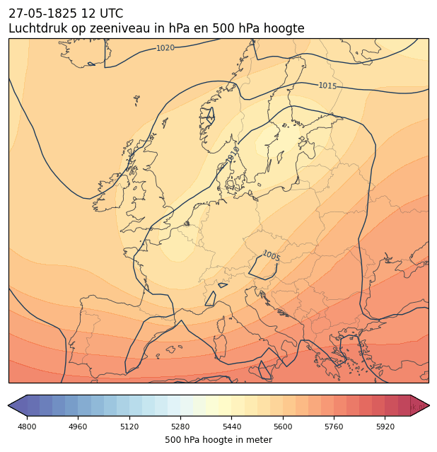 Weerkaart van 27 mei 1825 om 12 UTC