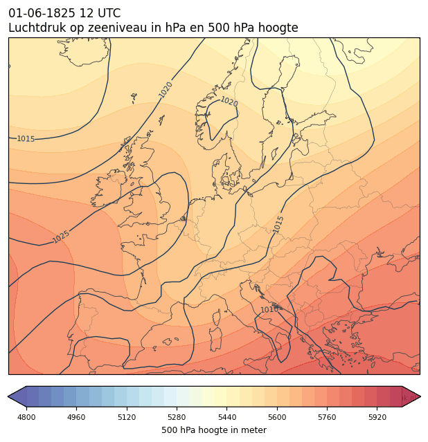 Weerkaart van 1 juni 1825 om 12 UTC
