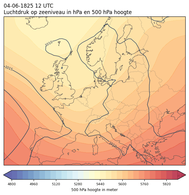 Weerkaart van 4 juni 1825 om 12 UTC