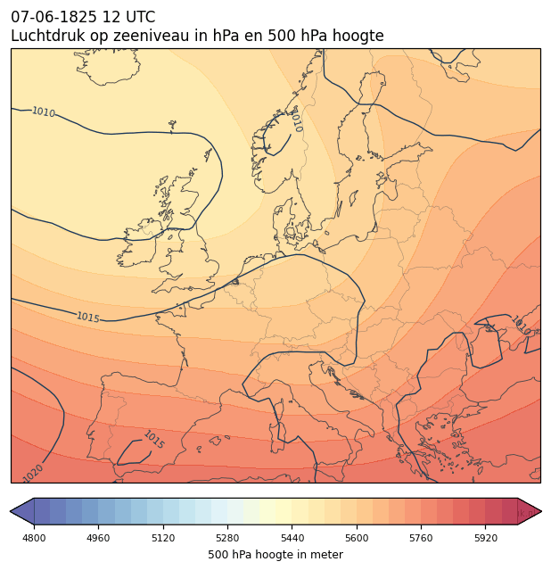 Weerkaart van 7 juni 1825 om 12 UTC