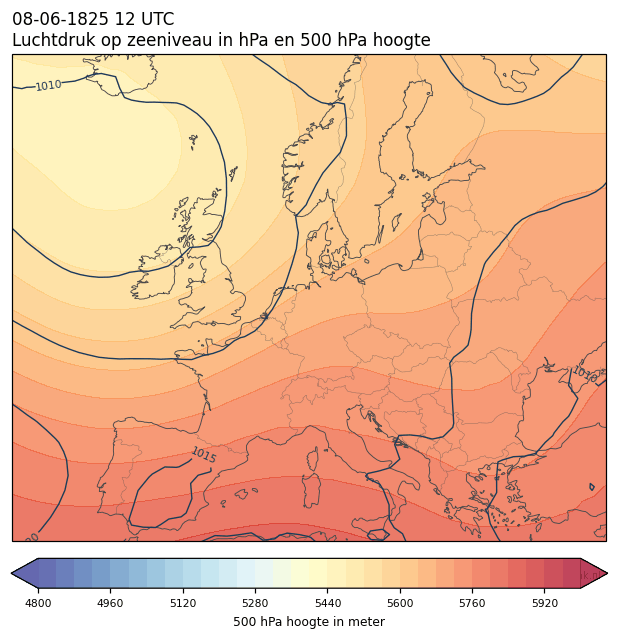 Weerkaart van 8 juni 1825 om 12 UTC